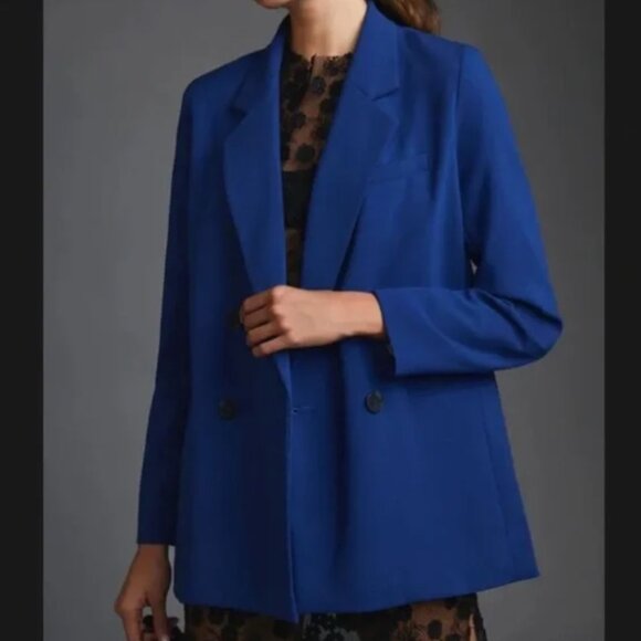 NWT Anthropologie x Maeve | Double Breasted Oversized Blazer Royal Blue - Sz 4 - Picture 2 of 16